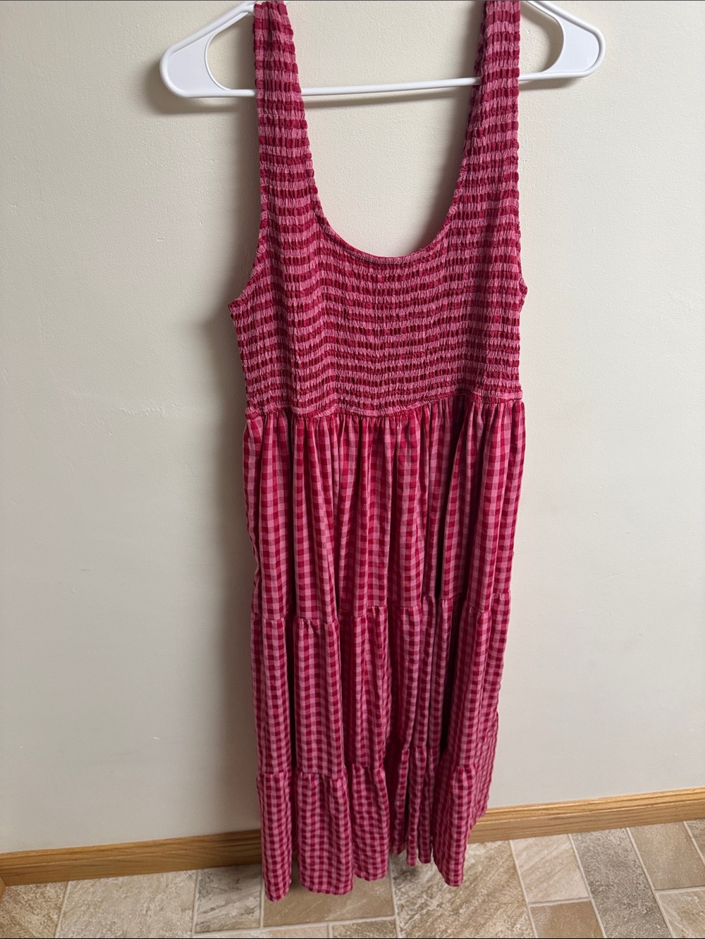 Women's Pink Gingham Maxi Dress with Smocked Bodice
